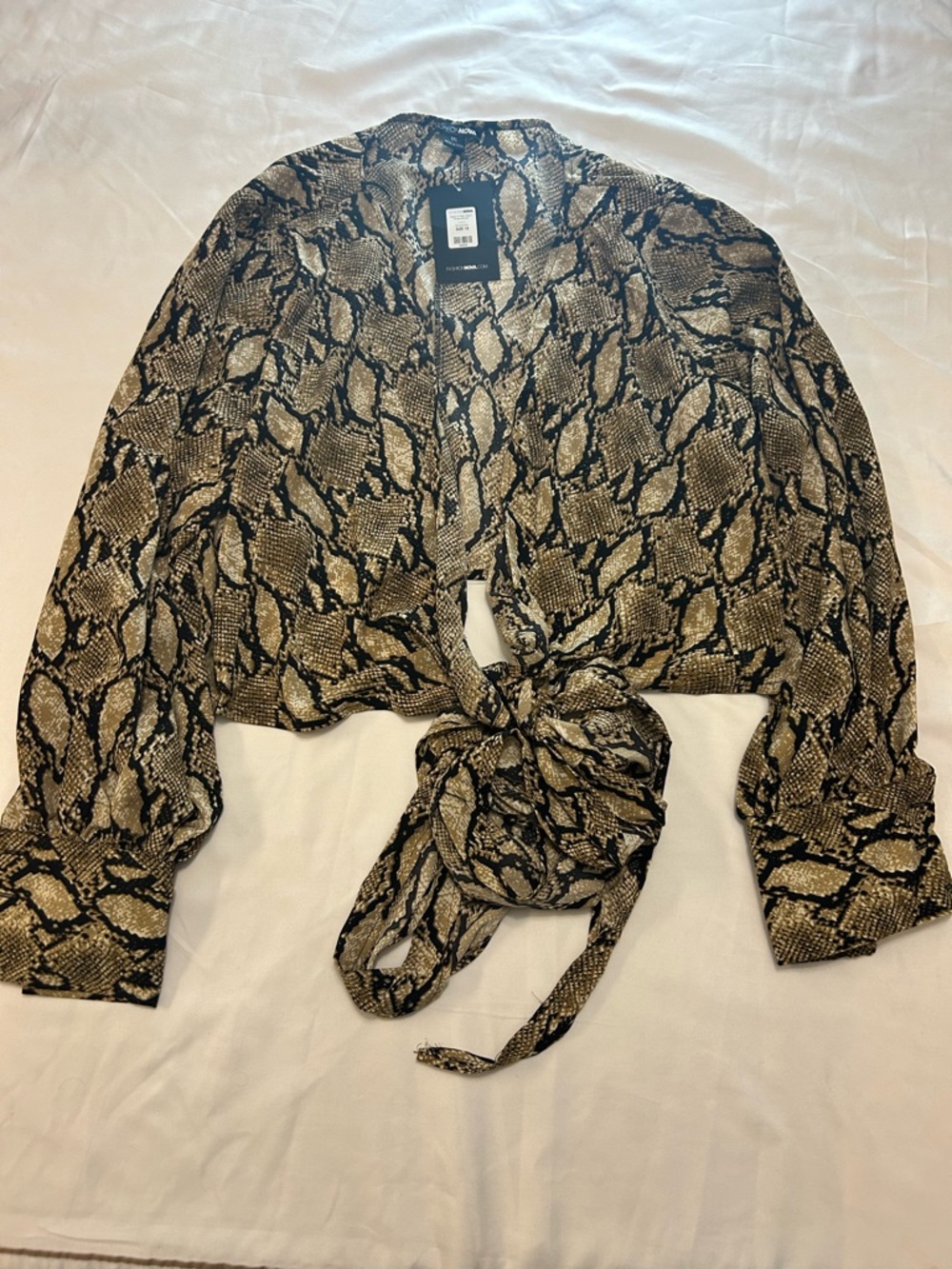 Fashion Nova Brown Snake Print Tie-Front Blouse - Picture 7 of 7